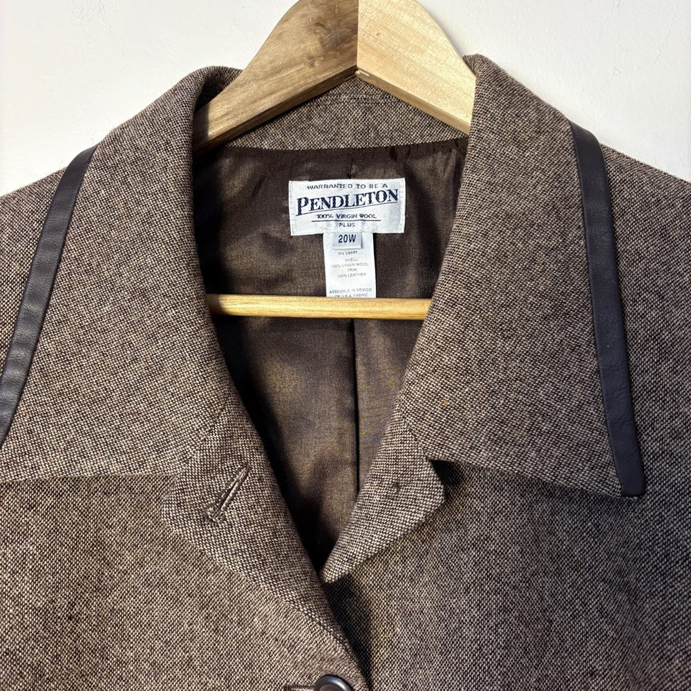 Pendleton Dark Brown Wool Blazer Jacket Leather T… - image 5